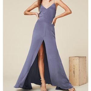 REFORMATION CABOT FRONT SLIT DRESS IN CORNFLOWER